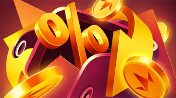 Изображение золотого символа процента в окружении золотых монет, символизирующее кэшбэк-бонус в Онлайн-казино Авокадо.